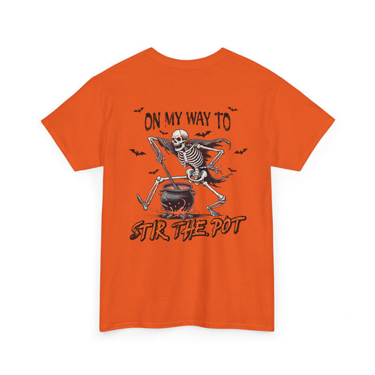 Stir up some spooky style this Halloween with the "On My Way To Stir The Pot" unisex tee!