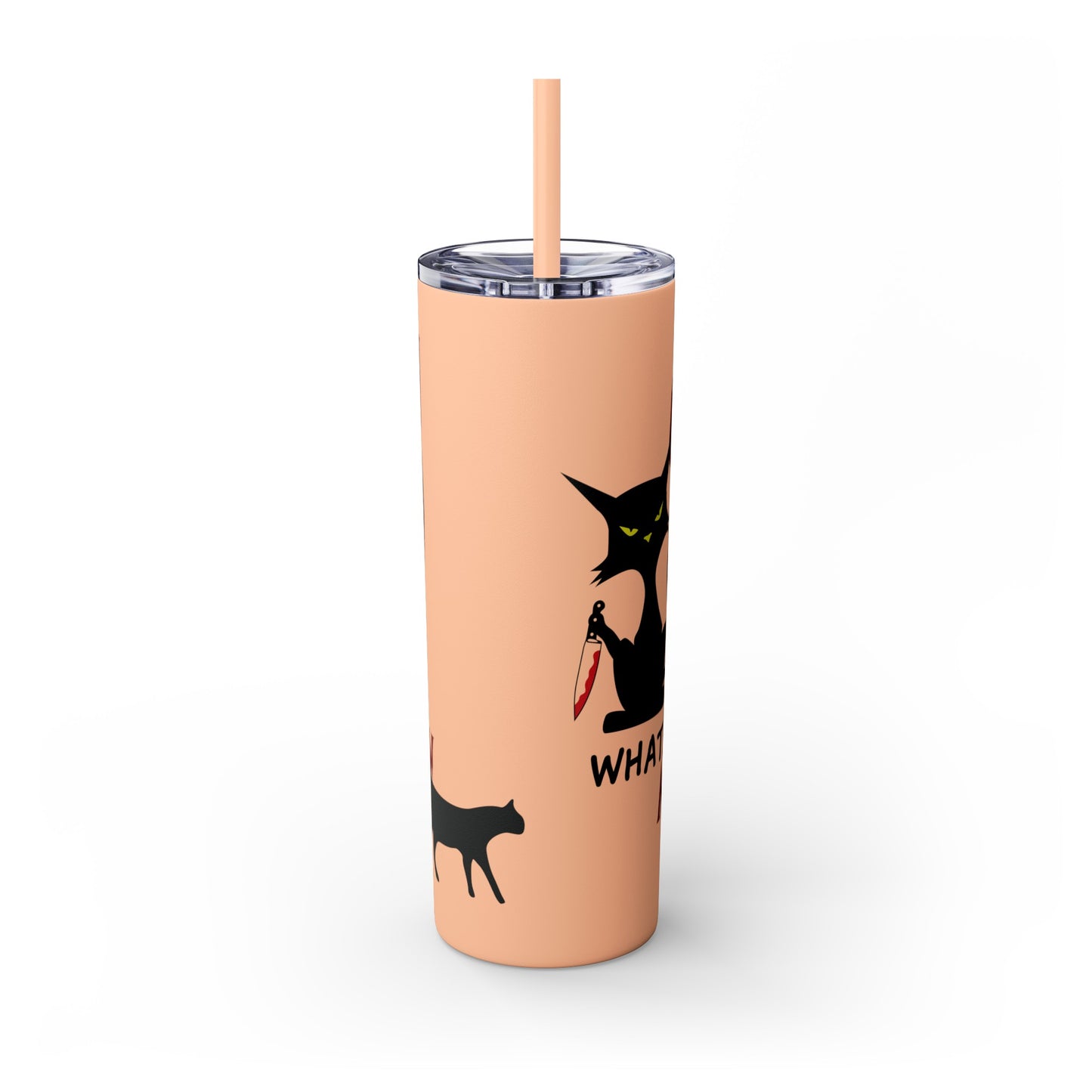 Meow Scary Funny Bloody Cat with Knife Skinny Tumbler with Straw, 20oz