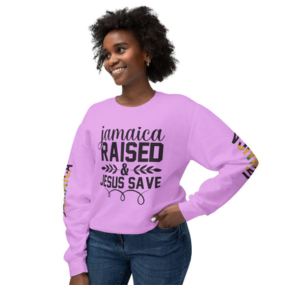 Jamaica Raise And Jesus Save Crewneck Lightweight Sweatshirt