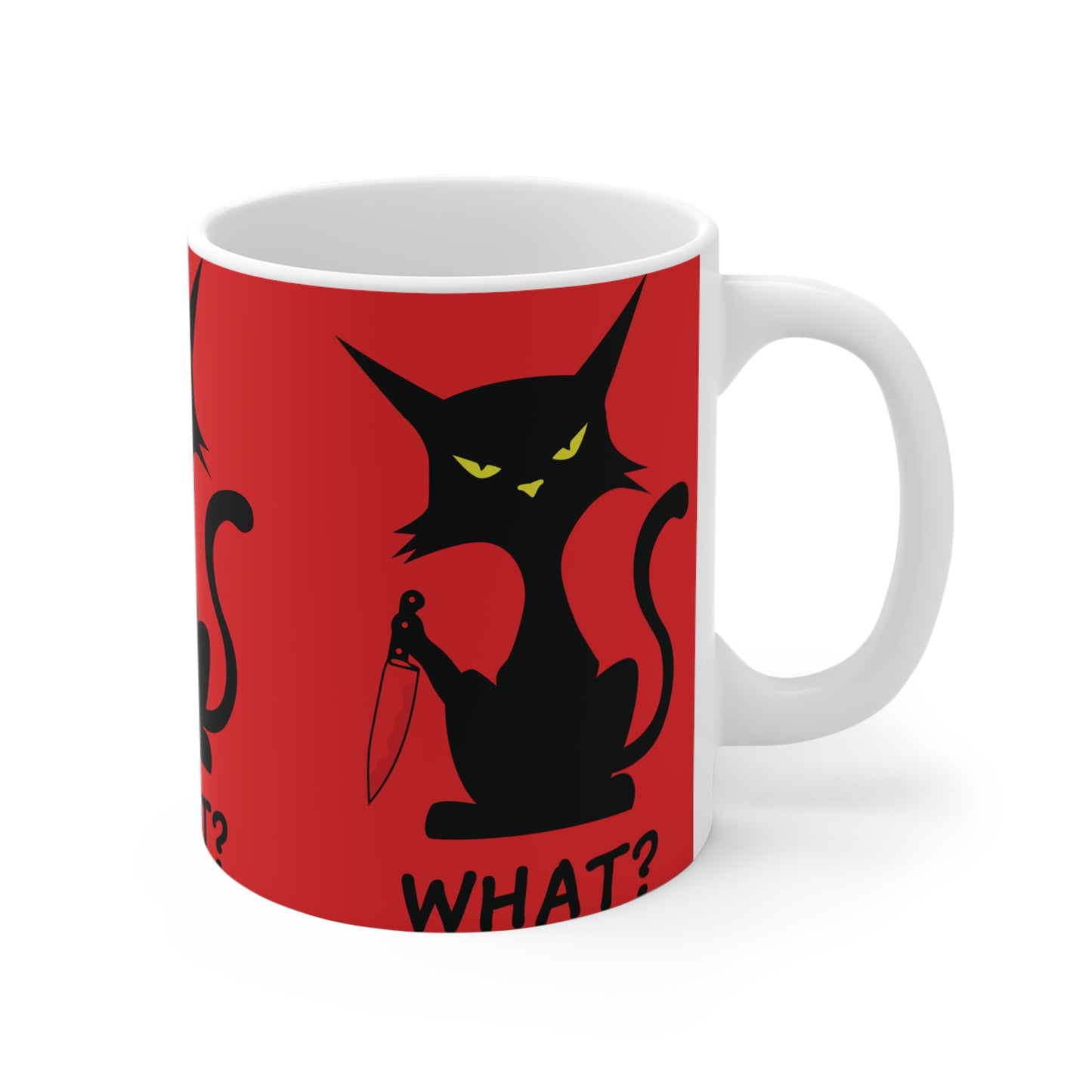 Red Sarcastic What Cat With Bloody Knife Coffee Mug 11oz