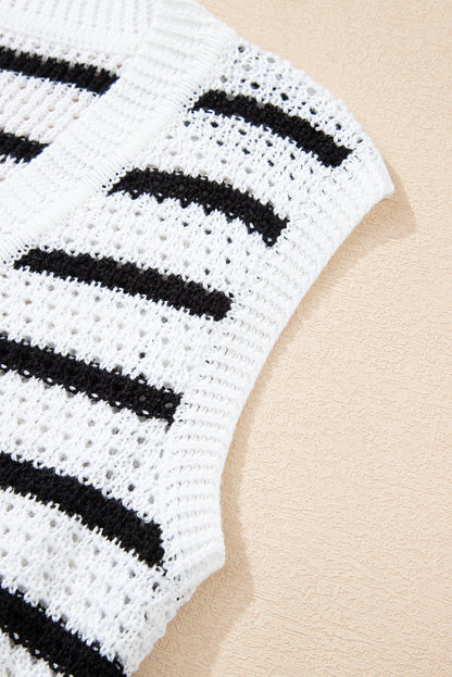 Black Striped V Neck Button Knit Vest