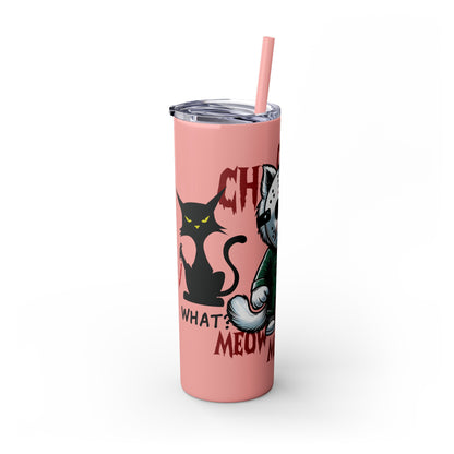 Meow Scary Funny Bloody Cat with Knife Skinny Tumbler with Straw, 20oz