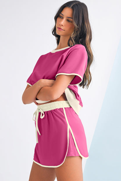 Turquoise Colorblock Edge Drop Shoulder T Shirt and Skort Set