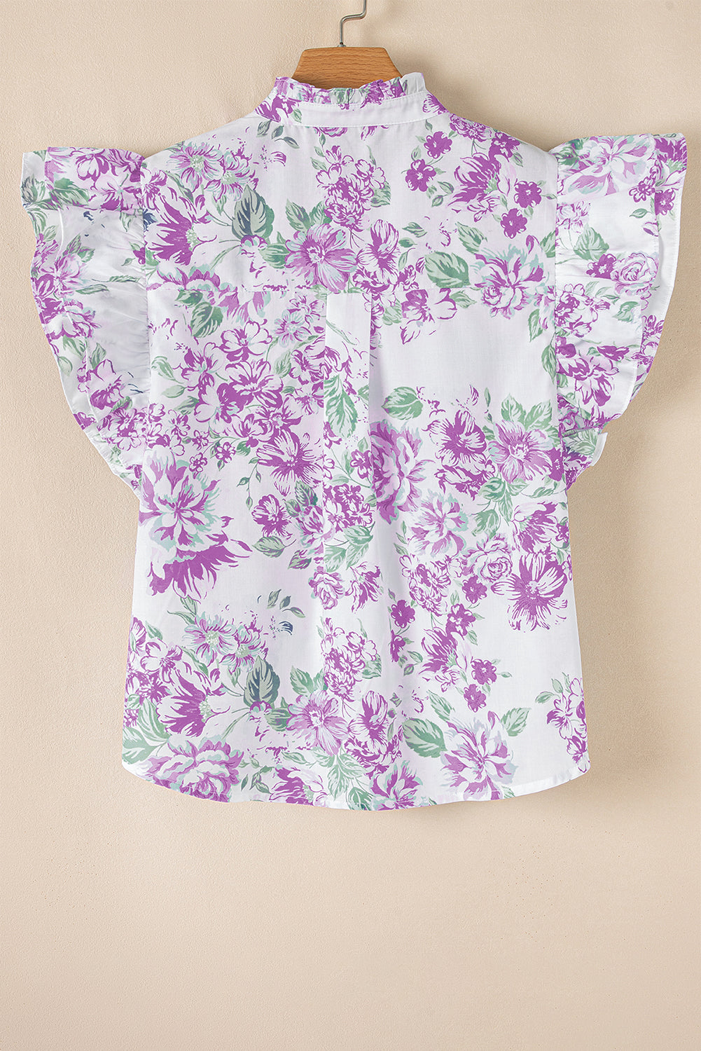 Green Floral Print Ruffle Sleeve Frill Shirt
