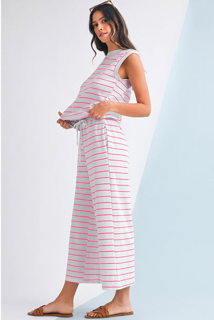 Sail Blue Casual Striped Tee and Wide Leg Pants Set