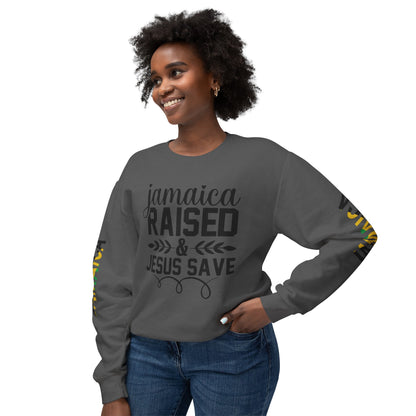 Jamaica Raise And Jesus Save Crewneck Lightweight Sweatshirt