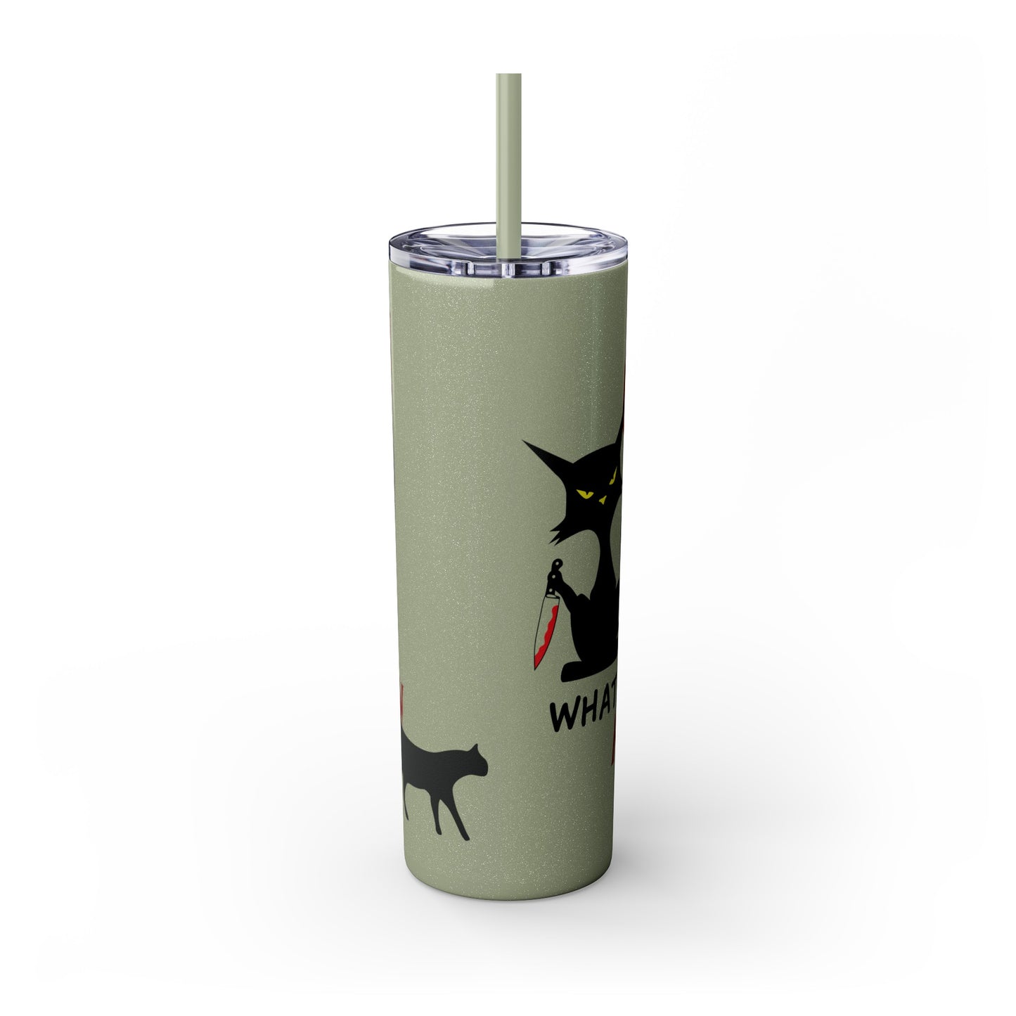 Meow Scary Funny Bloody Cat with Knife Skinny Tumbler with Straw, 20oz