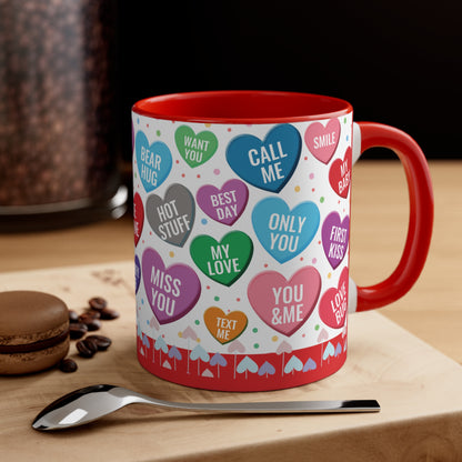 Colorful Hearts Accent Coffee Mug, 11oz - Sip Love in Every Hue!