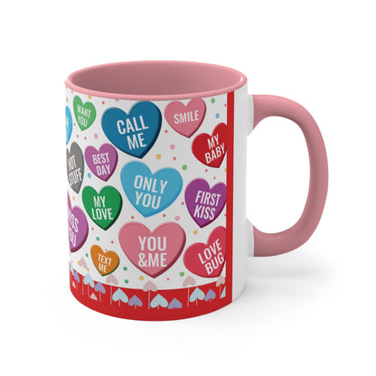 Colorful Hearts Accent Coffee Mug, 11oz - Sip Love in Every Hue!