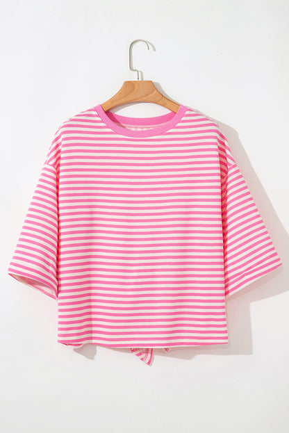 Red Striped Bowknot Backless T-Shirt
