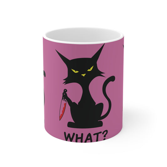 Purple Sarcastic What Cat With Bloody Knife Coffee Mug 11oz