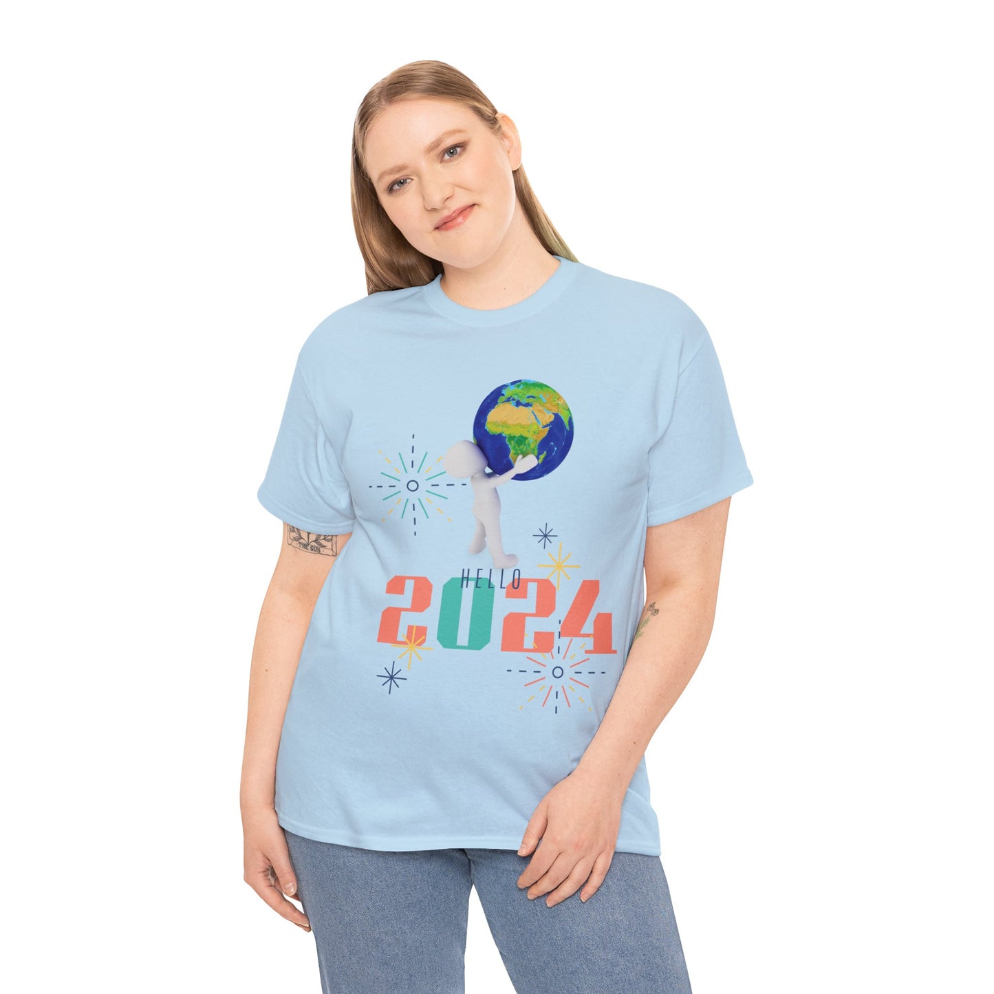 2024 Man Carrying the World" Unisex Heavy Cotton Tee - Wear the Future on Your Sleeve
