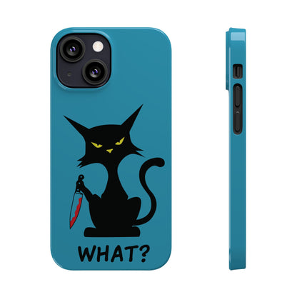 Funny Cat With Bloody Knife Slim iPhone Case