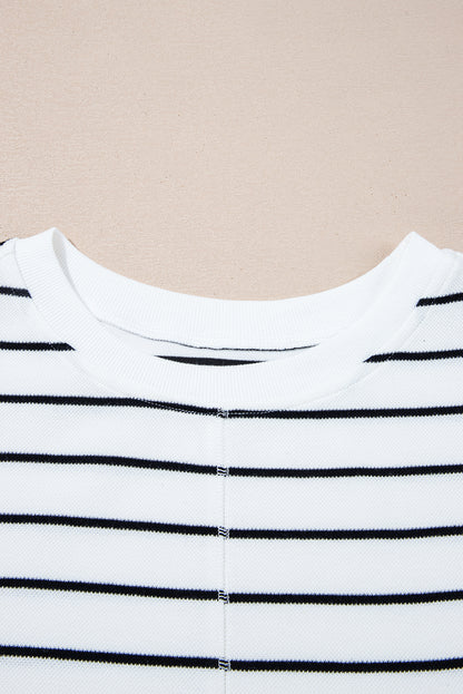 Sail Blue Casual Striped Tee and Wide Leg Pants Set