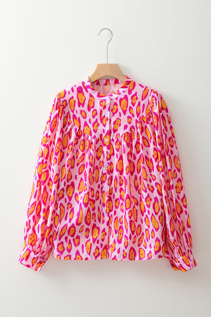 Jet Stream Leopard Print Balloon Sleeve Loose Blouse