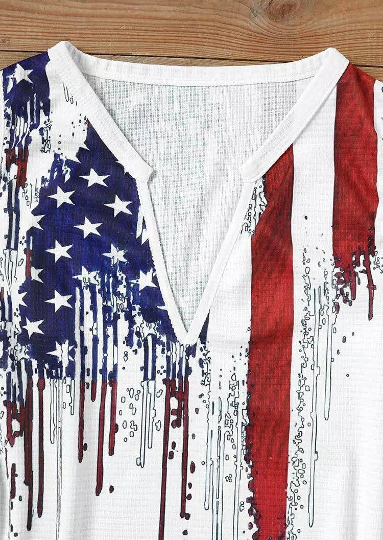 Europe and the United States summer thin V-neck vest women 2023 new American flag print sleeveless top fashion texture back