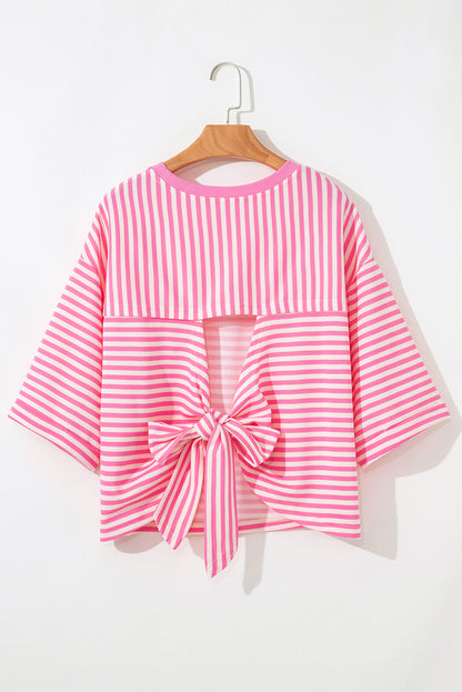 Red Striped Bowknot Backless T-Shirt