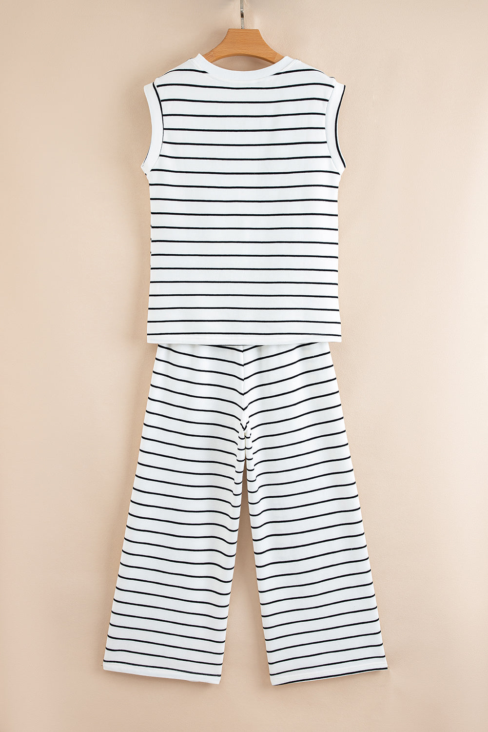 Sail Blue Casual Striped Tee and Wide Leg Pants Set