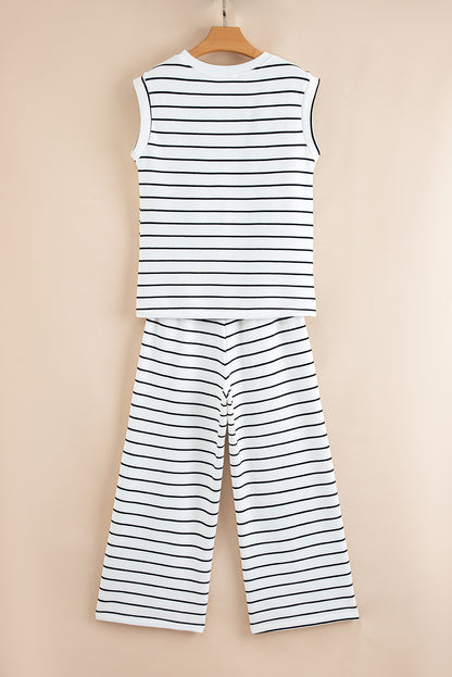 Sail Blue Casual Striped Tee and Wide Leg Pants Set