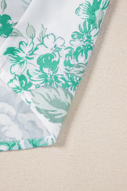 Green Floral Print Ruffle Sleeve Frill Shirt