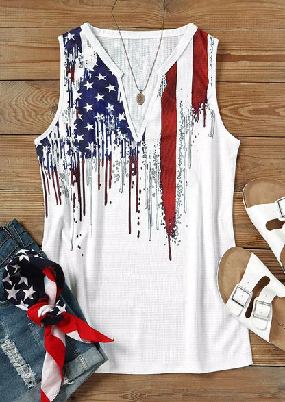 Europe and the United States summer thin V-neck vest women 2023 new American flag print sleeveless top fashion texture back