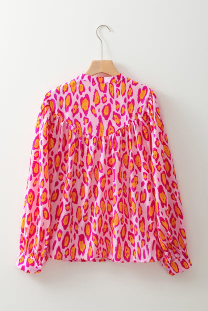 Jet Stream Leopard Print Balloon Sleeve Loose Blouse