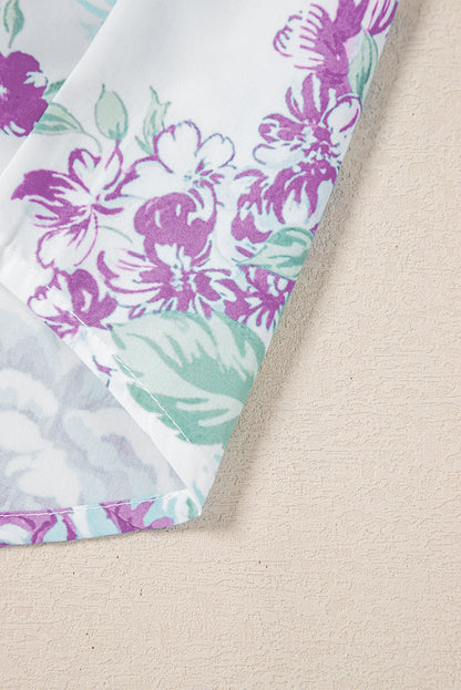 Green Floral Print Ruffle Sleeve Frill Shirt