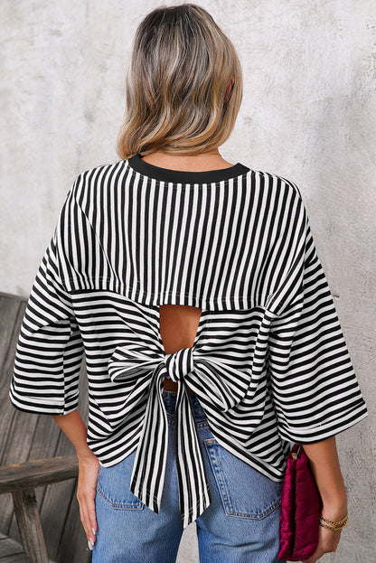 Red Striped Bowknot Backless T-Shirt