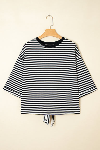 Red Striped Bowknot Backless T-Shirt