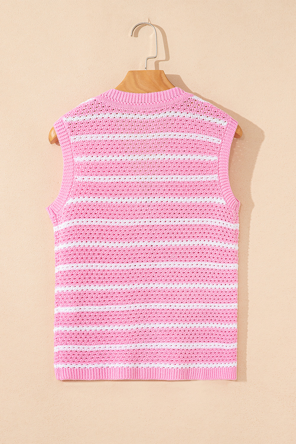 Black Striped V Neck Button Knit Vest